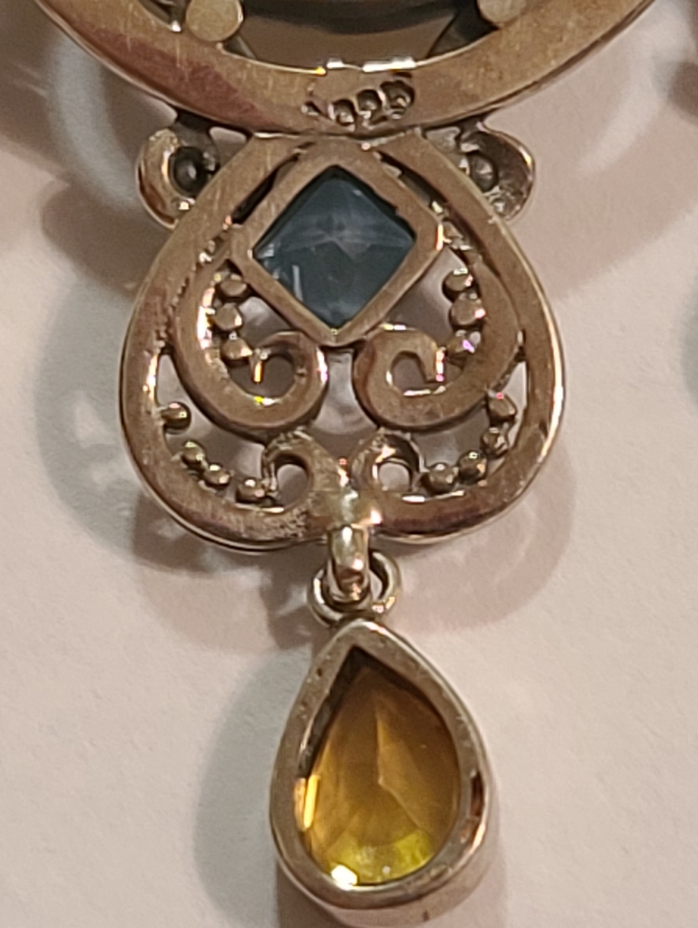 Beautiful Ornate Indonesian Carved Moon Face Multi Gem Pendant 925 Stamped Siver - Picture 11 of 14